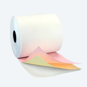 3" x 70' 3-Ply Carbonless Receipt Paper Rolls – White/Canary/Pink (50 Rolls/Case)