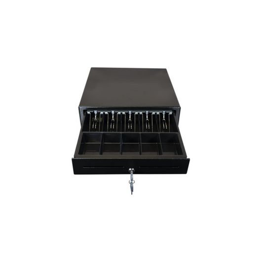 Star Micronics, Cd4-1616Bk55-S2, Choice Cash Drawer, Black, 16Wx16D, Printer Driven, 5Bill-5Coin, 2 Media Slots, Cable Included