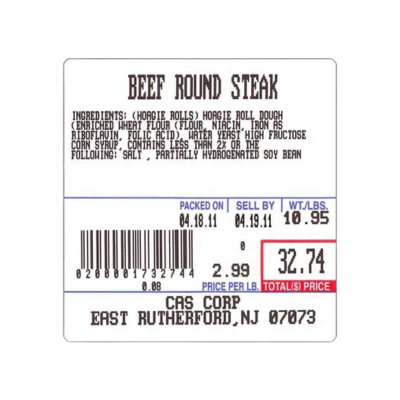 CAS, LST-8020 Scale Labels, UPC/Ingredients Labels, 58MM x 60MM