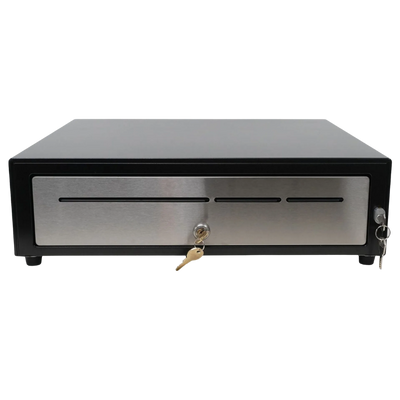 Star Micronics CD5-1617BKSS55-S2, Max Cash Drawer, Black, 16WX17D, Printer Driven, Stainless Drawer Front, 5BILL-5COIN, Dual Media Slots, CD1 Cable